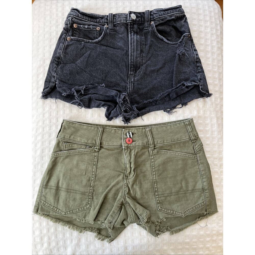 Abercrombie Fitch PILCRO 26 US 2 Mom Short High Rise Denim Cut Off LOT of 2